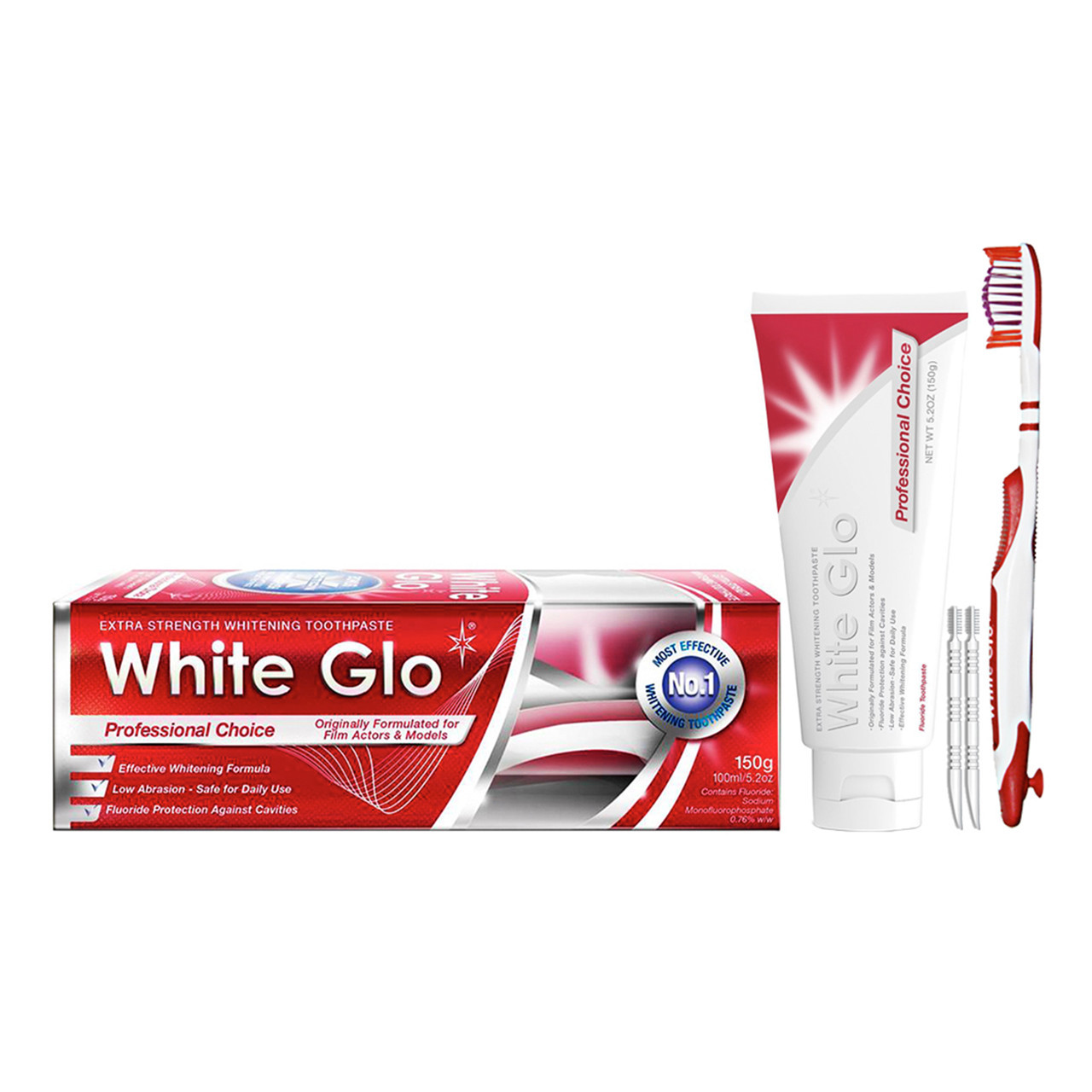 WHITE GLO PROFESSIONAL CHOICE balinamoji dantų pasta, 150 g + dantų šepetėlis