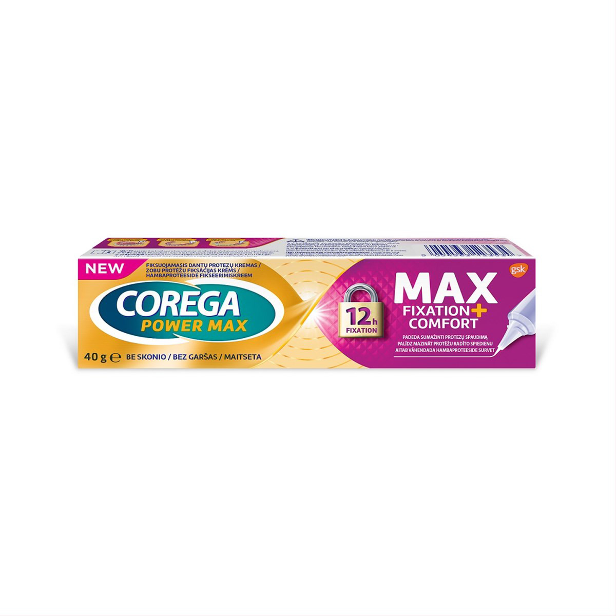 COREGA MAX FIXATION AND COMFORT, fiksuojamasis dantų protezų kremas, 40g