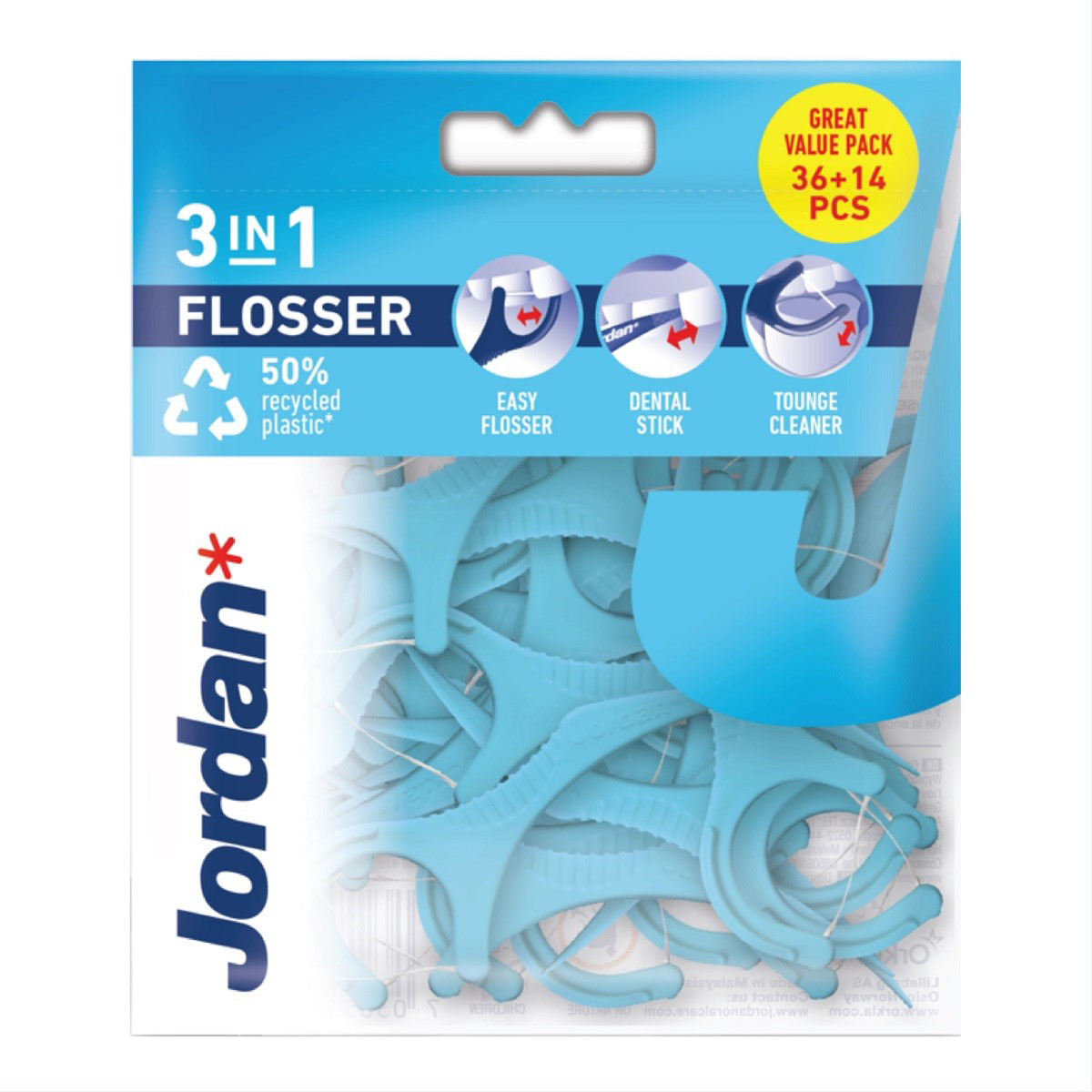 JORDAN FLOSSER 3 - IN - 1, dantų siūlas, 36 vnt.