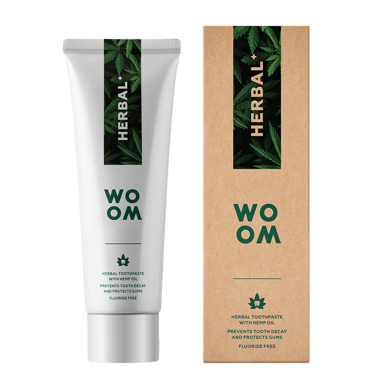 WOOM HERBAL+ natūrali augalinė dantų pasta su kanapių aliejumi, 75 ml