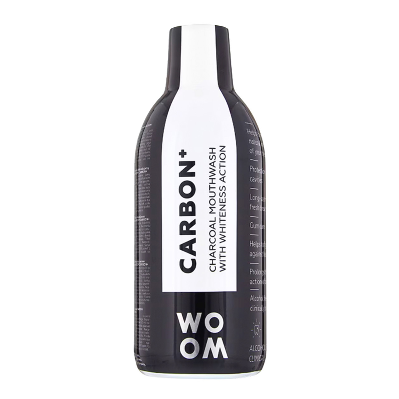 WOOM CARBON+, balinamasis burnos skalavimo skystis su aktyvuota anglimi, 500 ml