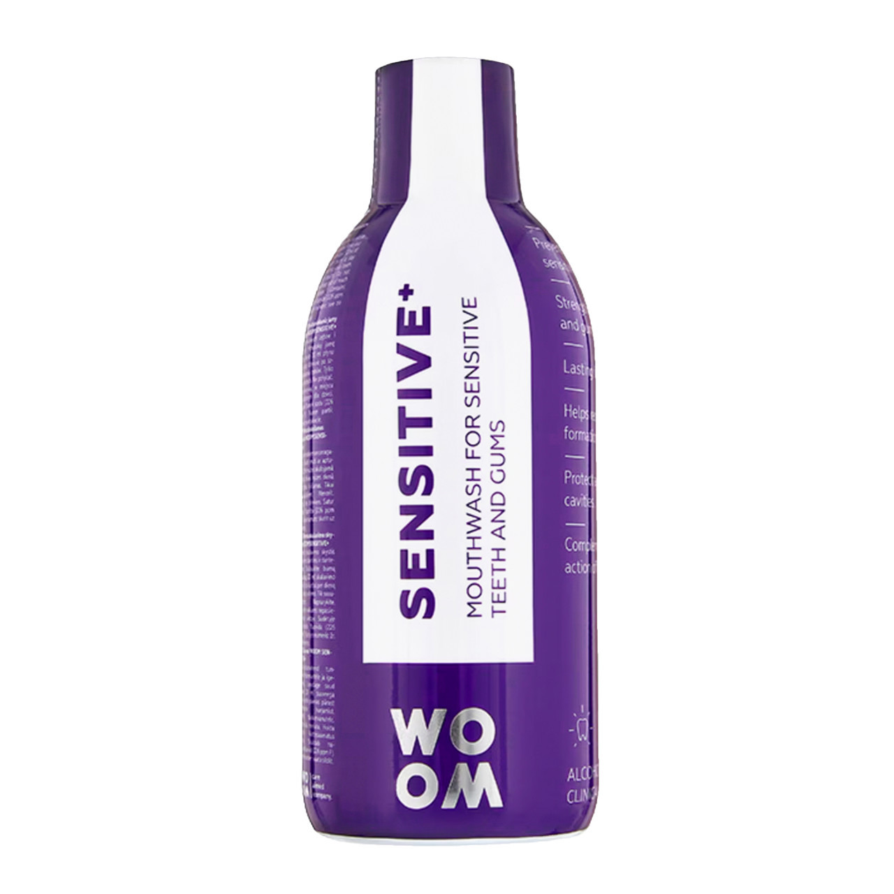 WOOM SENSITIVE+, burnos skalavimo skystis jautriems dantims ir dantenoms, 500 ml