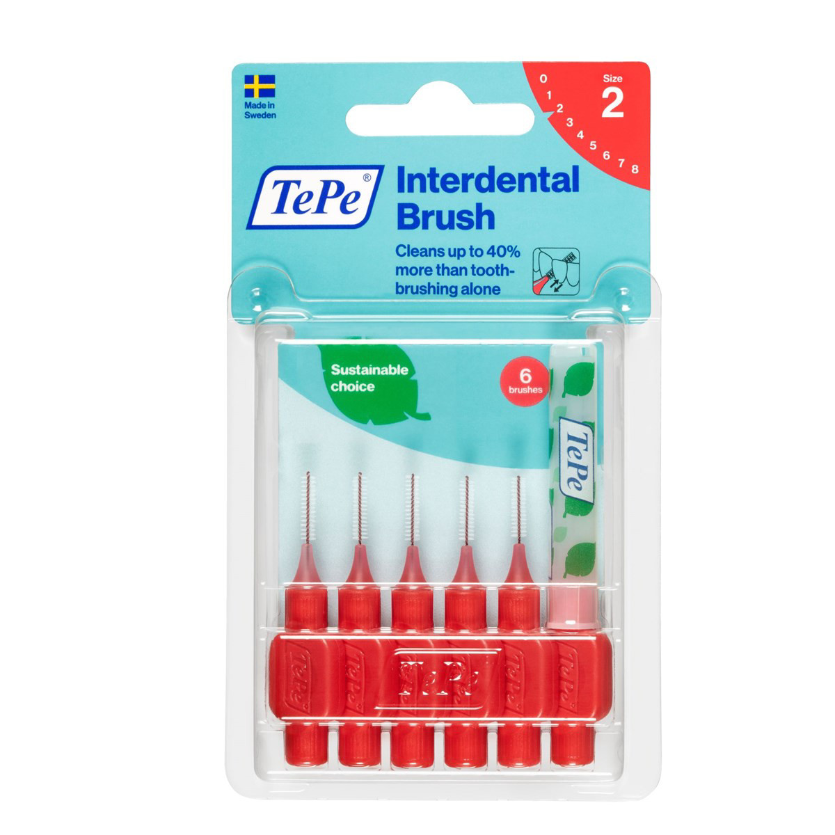 TEPE, dantų šepetėlis tarpdančiams, 0,5 mm, 2 dyžio, raudonas, 6 vnt.