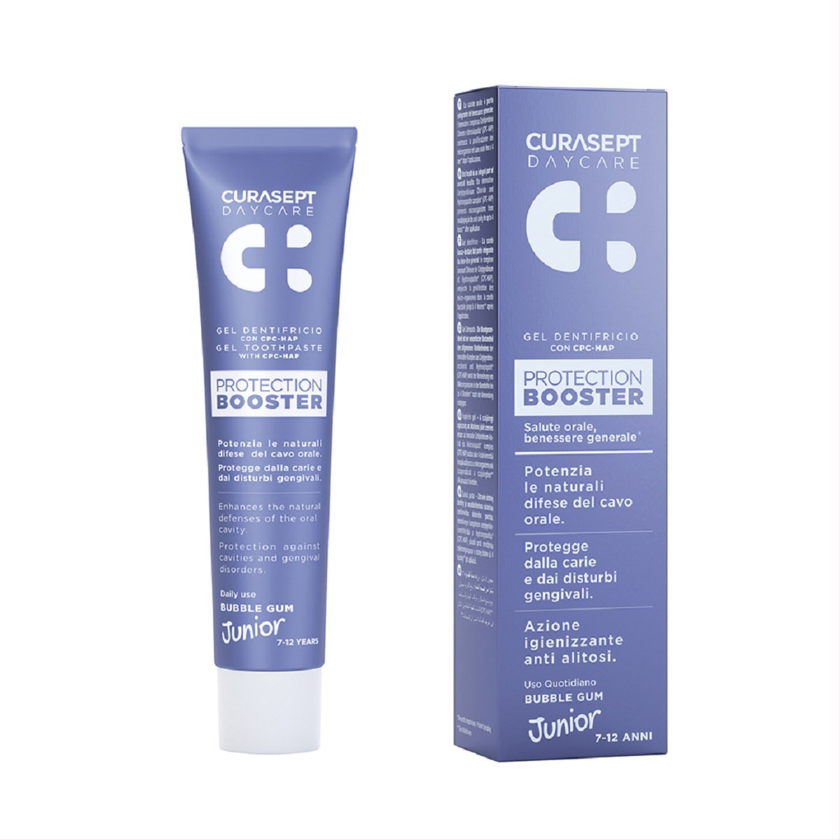 CURASEPT DAYCARE BOOSTER BUBBLE GUM JUNIOR, dantų pasta vaikams, 7-12 metų, 250ppm, 50ml