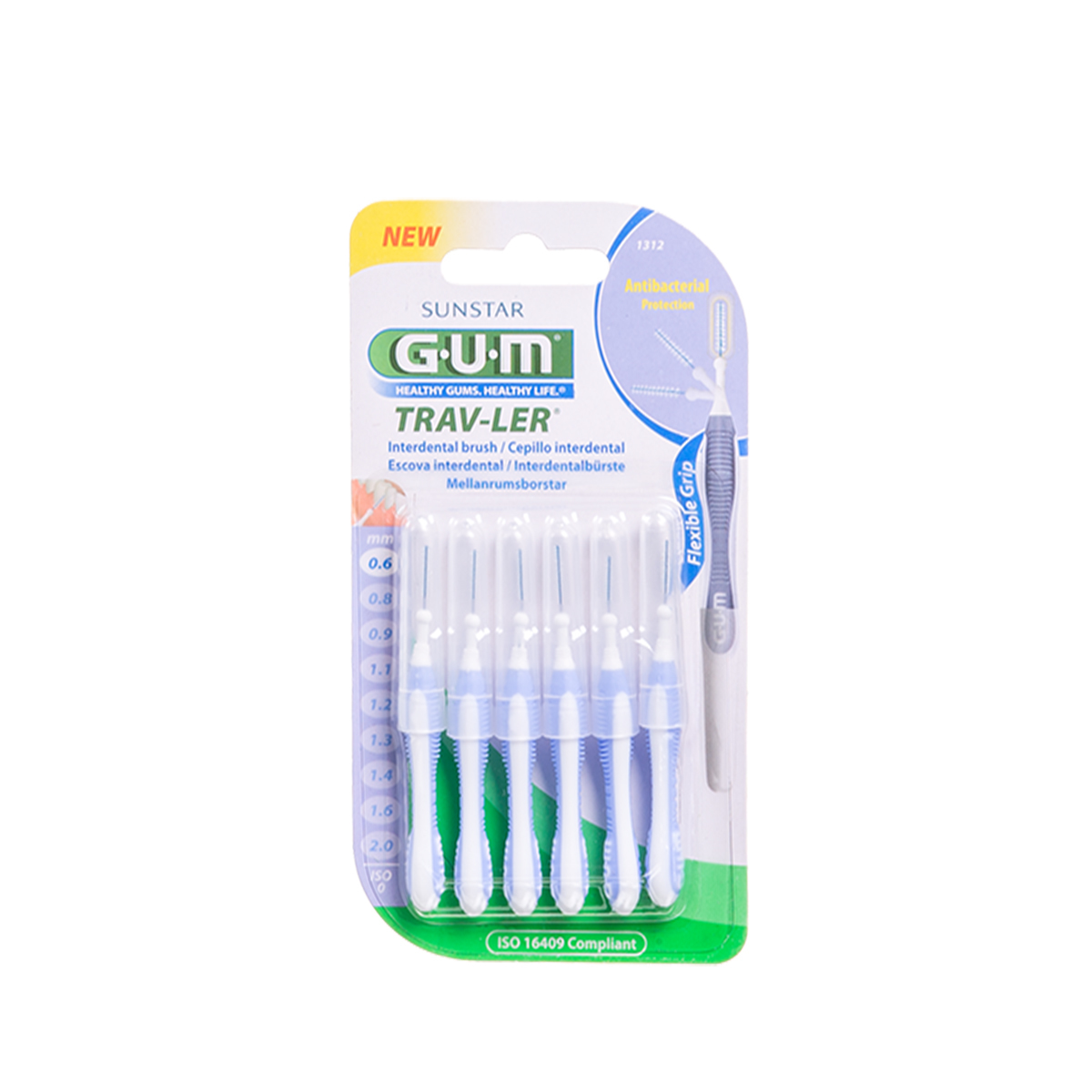 GUM TRAVLER, dantų šepetėlis tarpdančiams, 0,6 mm, 6 vnt.