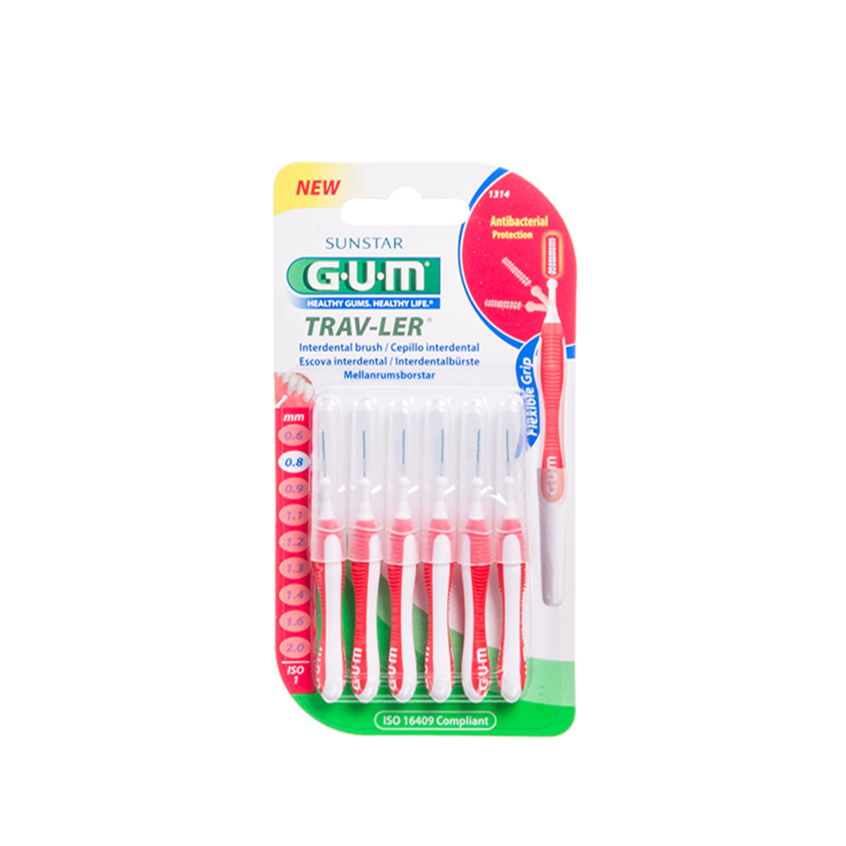 GUM TRAVLER, dantų šepetėlis tarpdančiams, 0,8 mm, 6 vnt.