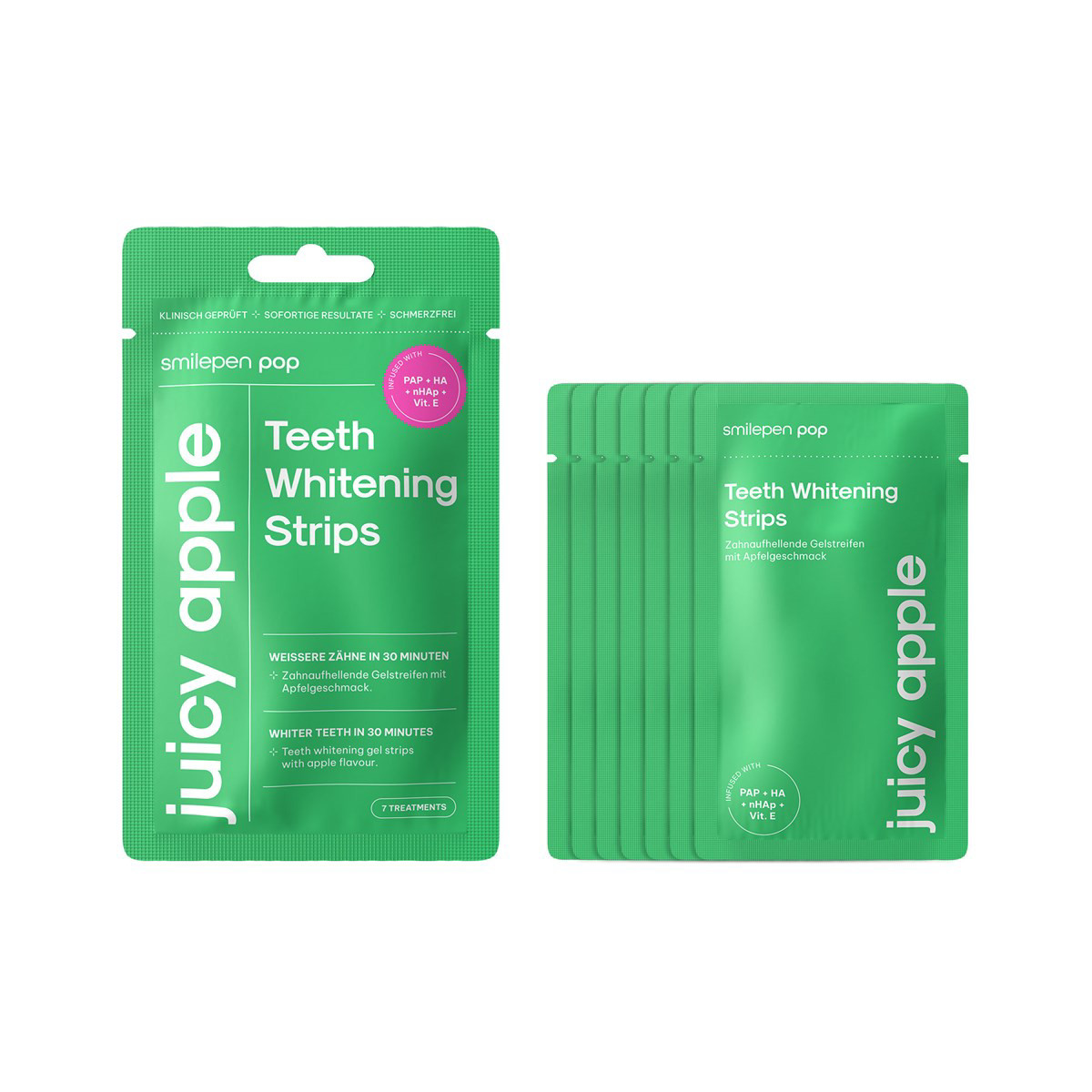 SMILEPEN POP JUICY APPLE WHITENING STRIPS, balinimo juostelės, 7x2 vnt.