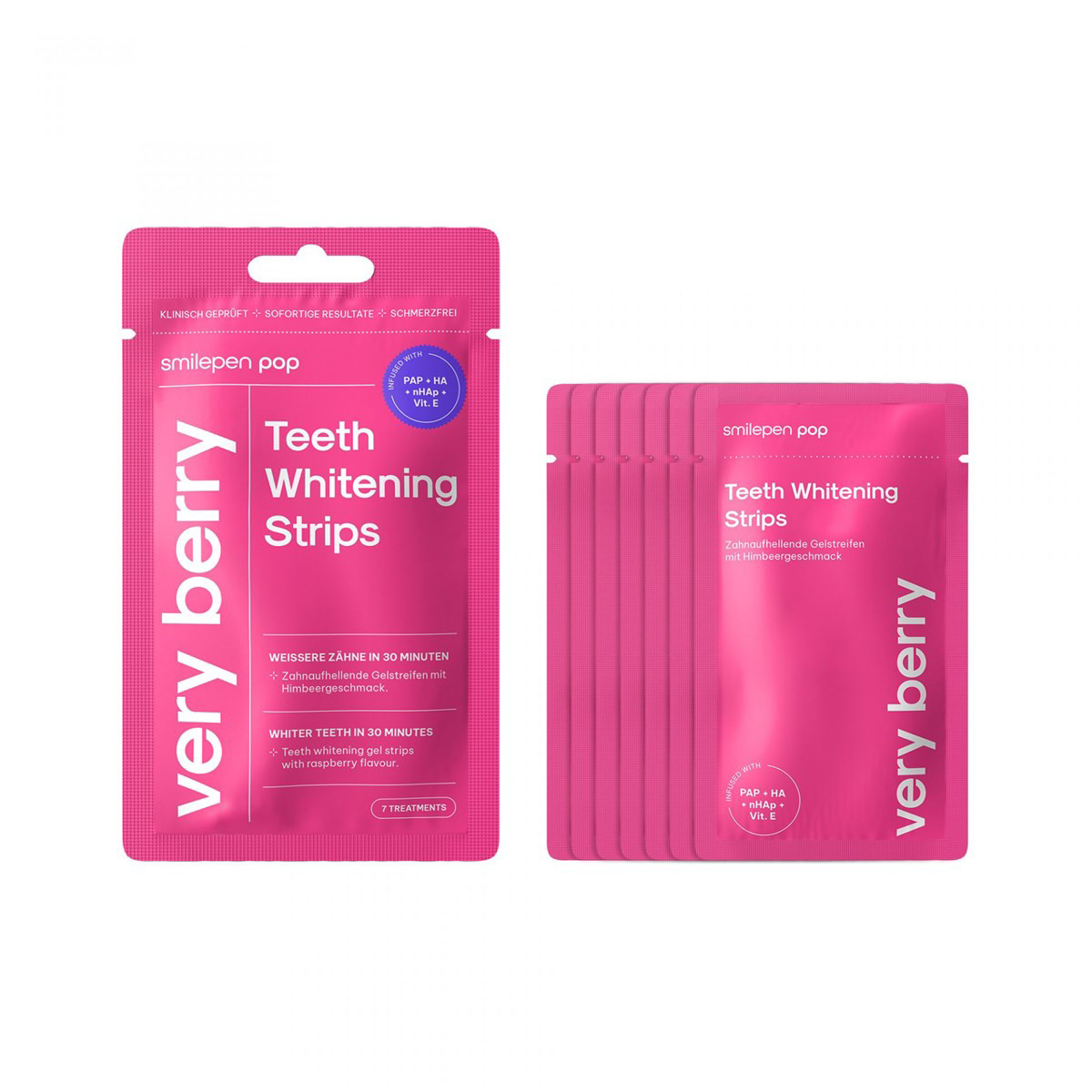 SMILEPEN POP VERY BERRY WHITENING STRIPS, balinimo juostelės Smilepen, 7x2 vnt.