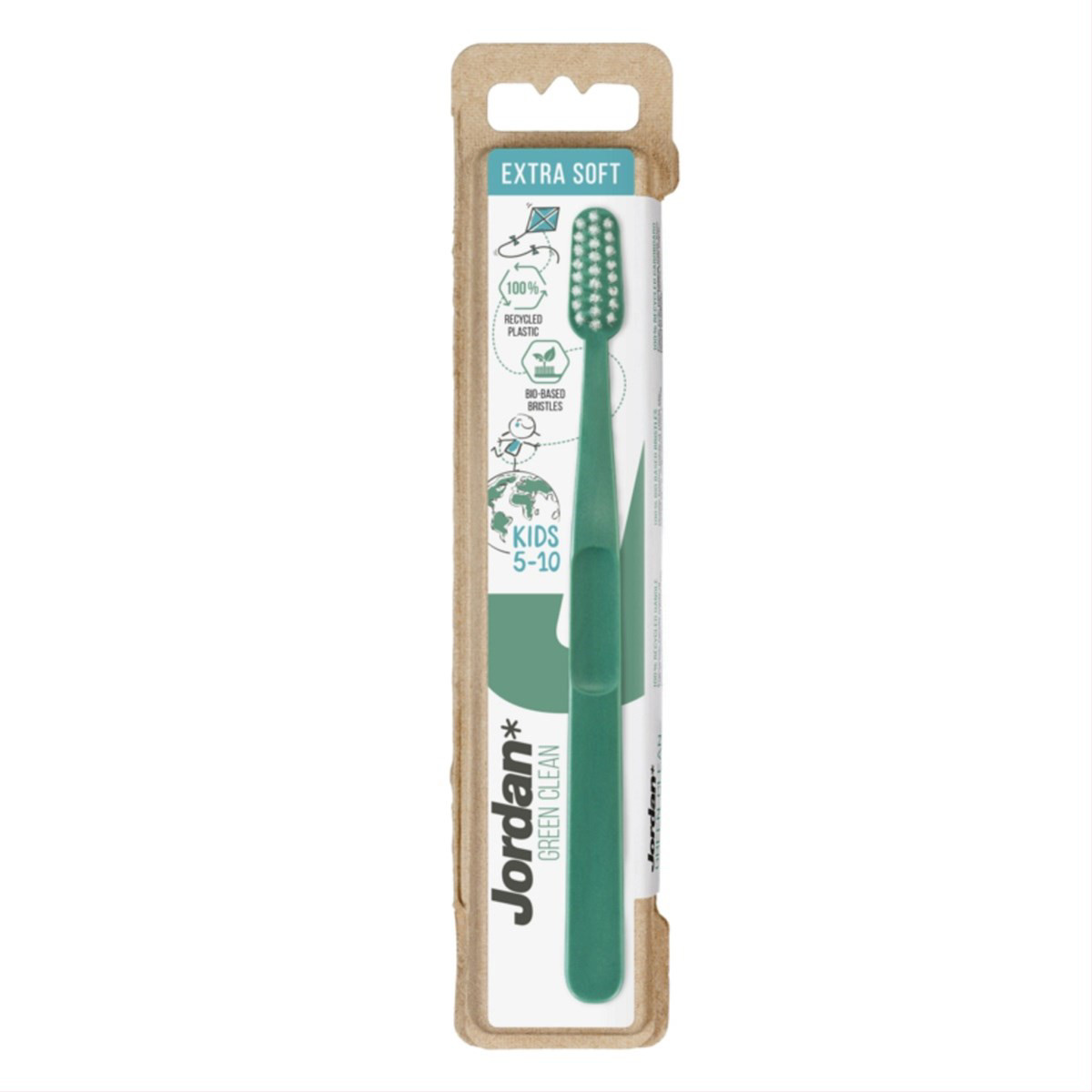 JORDAN GREEN CLEAN, dantų šepetėlis, vaikiškas, 5-10 metų, ypač minkštas