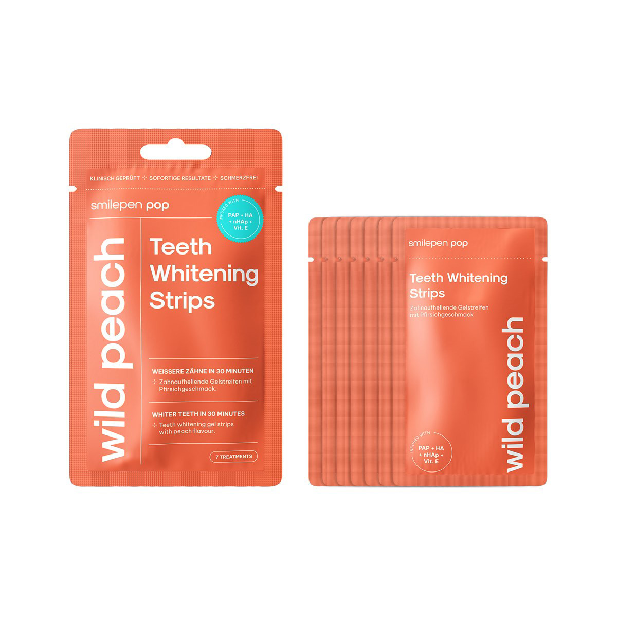 SMILEPEN POP WILD PEACH WHITENING STRIPS, balinimo juostelės Smilepen, 7x2 vnt.