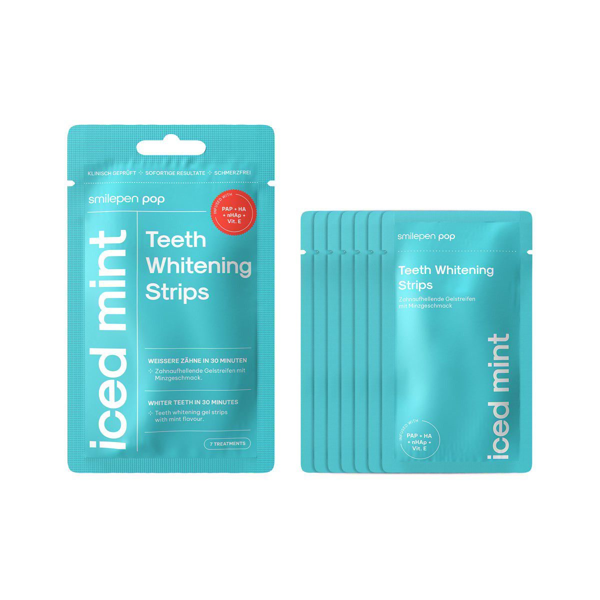 SMILEPEN POP ICED MINT WHITENING STRIPS, balinimo juostelės Smilepen, 7x2 vnt.