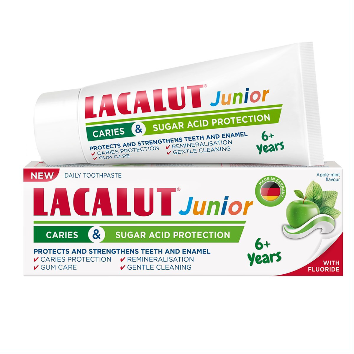 LACALUT JUNIOR, dantų pasta, 6+ metų vaikams, obuolių ir mėtų skonio, 55ml