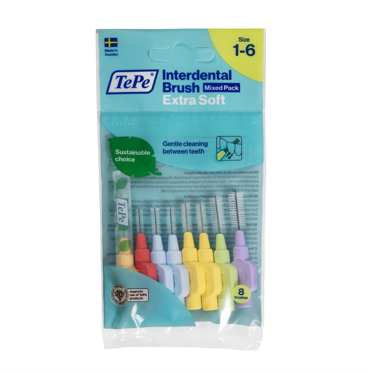 TEPE EXTRA SOFT, dantų šepetėlis tarpdančiams, rinkinys, įvairių dydžių, 8 vnt.