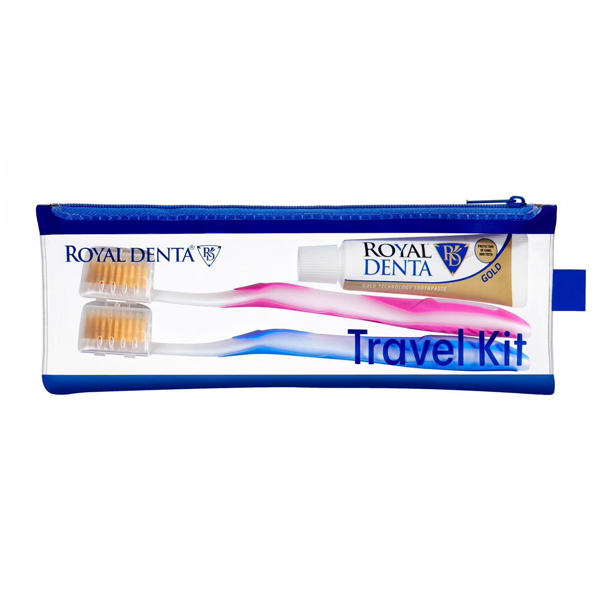 ROYAL DENTA GOLD, kelionių rinkinys: dantų pasta + 2 dantų šepetėliai