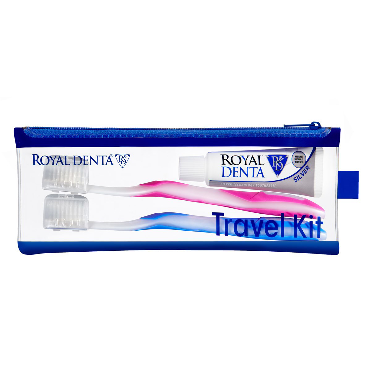 ROYAL DENTA SILVER, kelionių rinkinys: dantų pasta + 2 dantų šepetėliai
