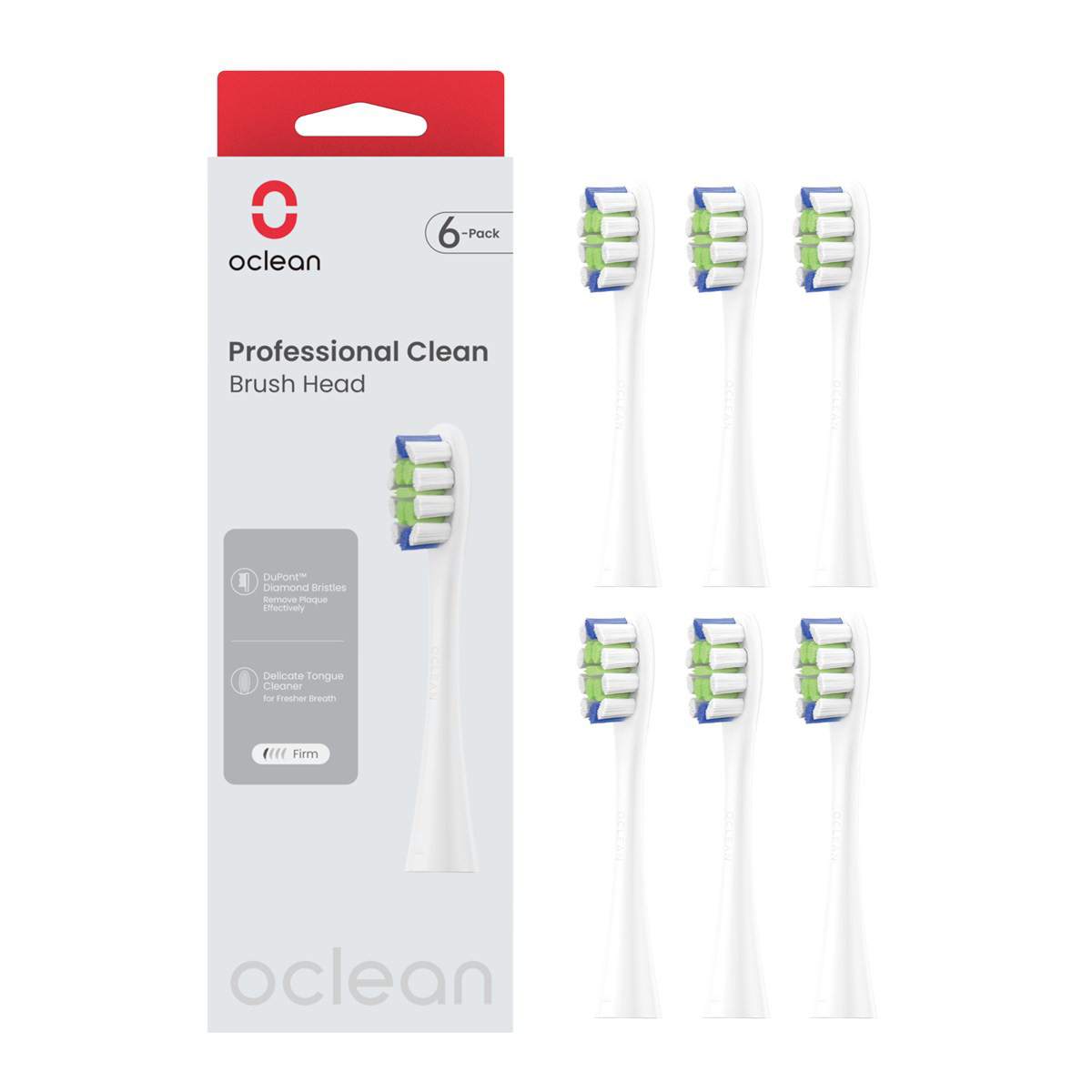OCLEAN, elektrinio dantų šepetėlio Professional serijos baltos spalvos galvutės, 6 vnt.