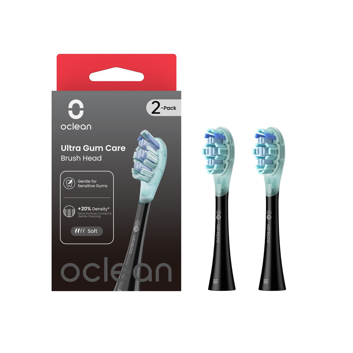 OCLEAN, elektrinio dantų šepetėlio Ultra Gum Care serijos juodos spalvos galvutės, 2 vnt.