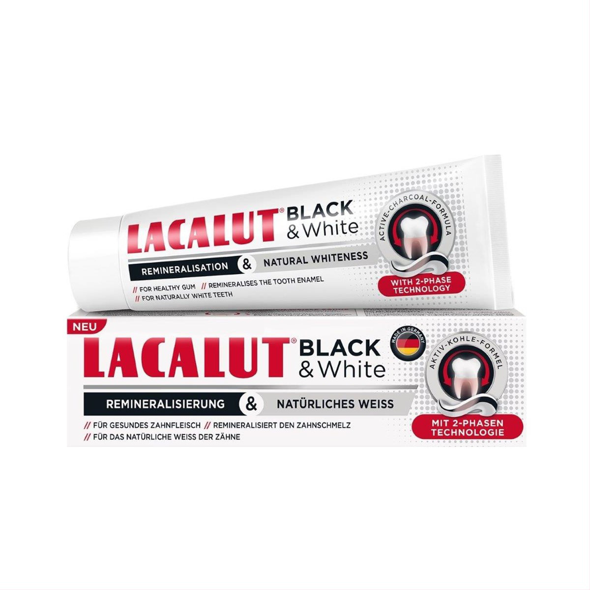 LACALUT BLACK & WHITE, dantų pasta, remineralizacija ir natūralus baltumas, 75 ml