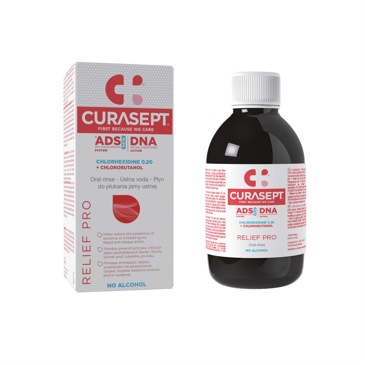 CURASEPT ADS PRO RELIEF DNA, skalavimo skystis su 0,2 % chx+ chlorbutanolis, 200 ml