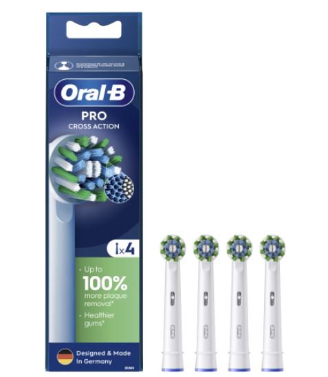 Dantų šepetėlio antgaliai ORAL-B, EB50-4 Cross Action Pro, 4 vnt., balti