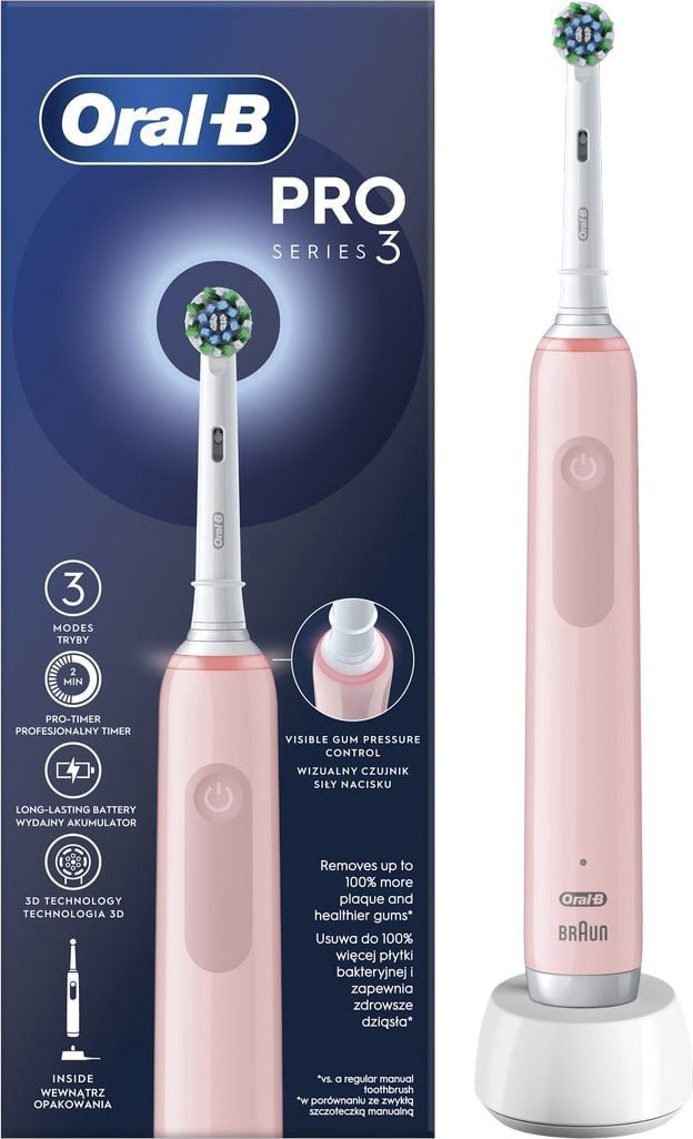 Elektrinis dantų šepetėlis Oral-B Pro 3,pink