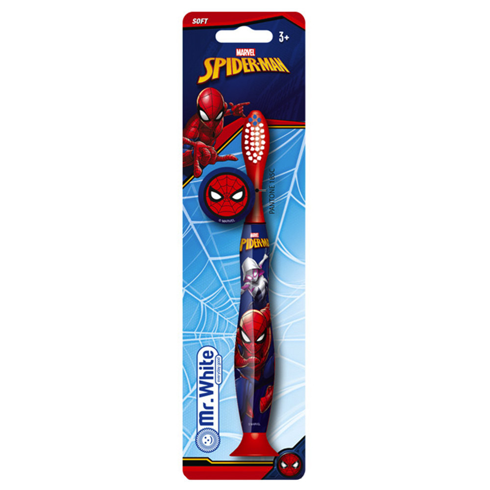 SPIDER-MAN minkštas dantų šepetėlis su siurbtuku vaikams, nuo 3 m., 1 vnt.