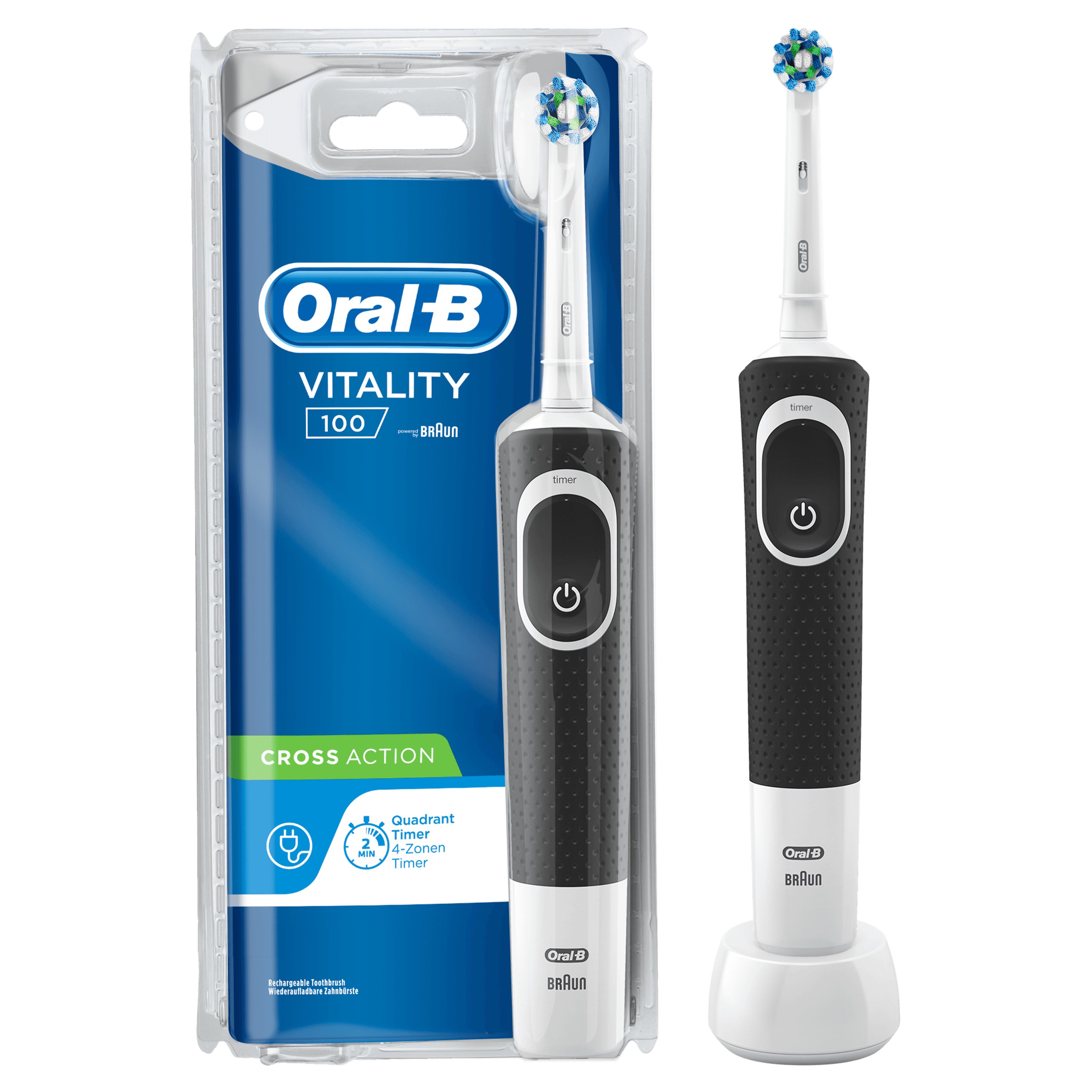 Oral-B Vitality 100 CrossAction Suaugusiems Besisukantis vibruojantis dantų šepetėlis Juoda, Balta