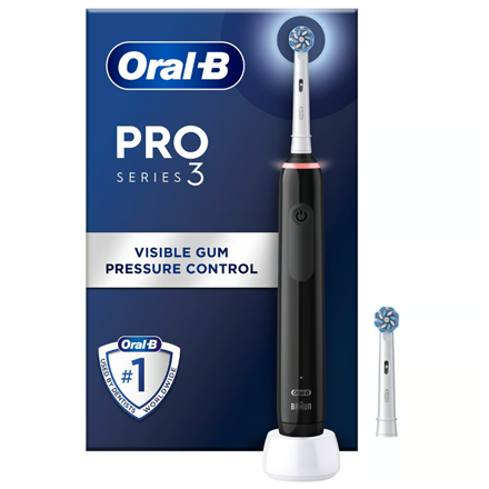 Oral-B | Electric Toothbrush | Pro 3 Sensitive Clean & Care | Rechargeable | For adults | Number of brush heads included 2 | Number of teeth brushing modes 3 | Black|Pro 3 Black
