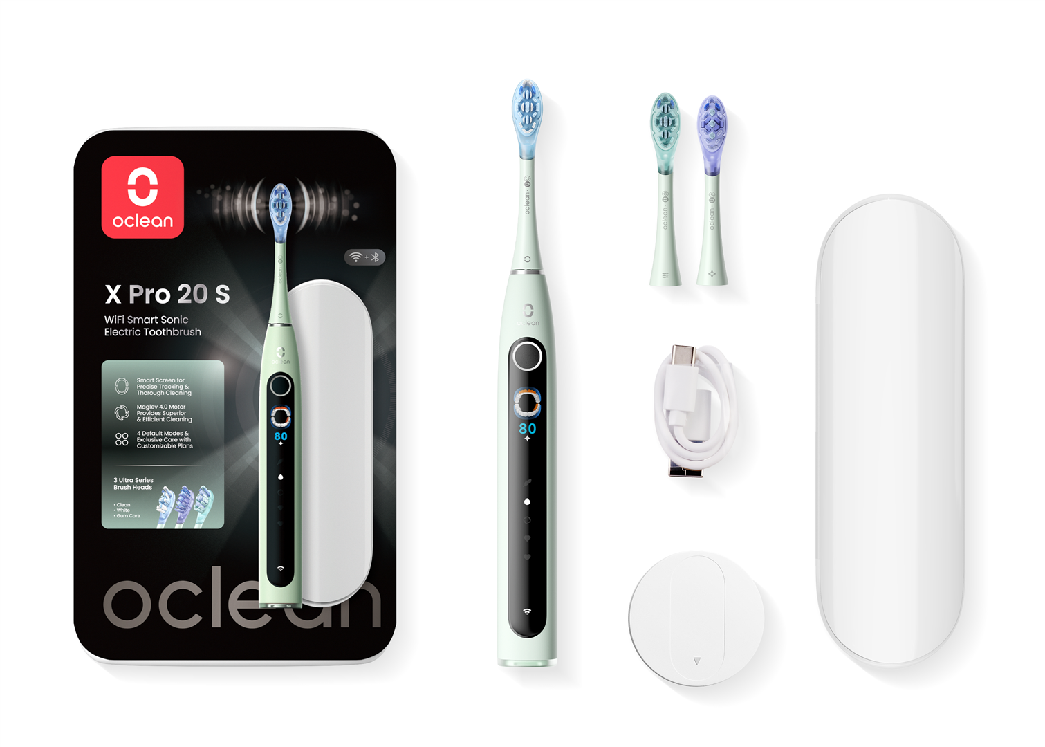 Oclean X Pro 20 Set išmanusis el. dantų šepetėlis, žalias