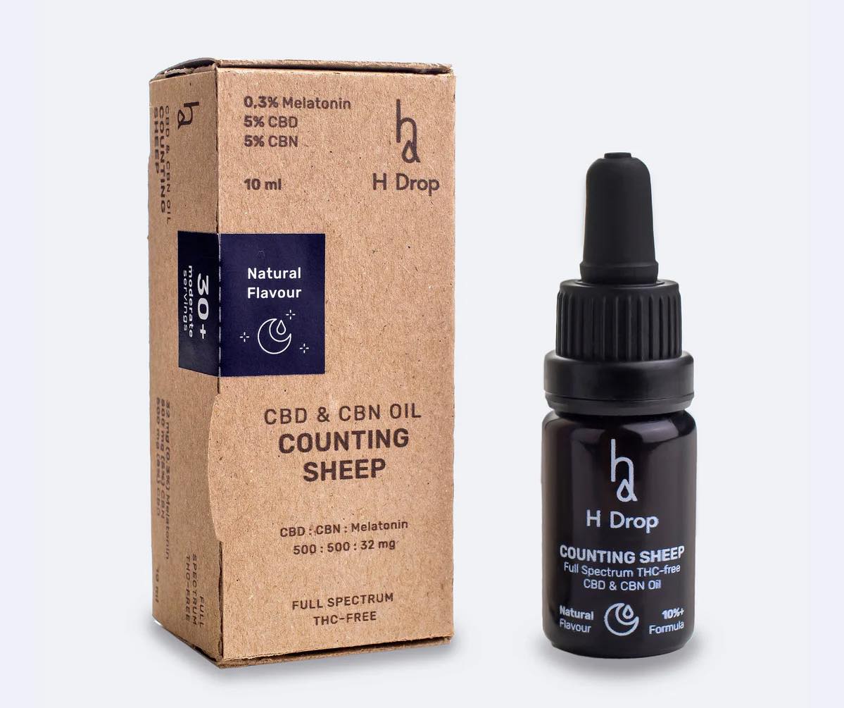 H drop Counting Sheep pilno spektro kanapių aliejus 10% CBD + CBN + Melatoninas