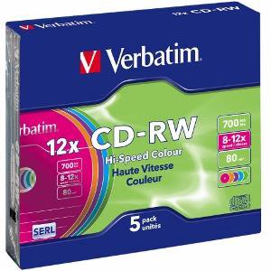 Diskas CD-RW Verbatim [ slim jewel case 5  700MB  12x  Spalva ]