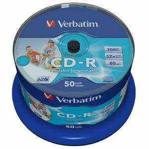 CD-R Verbatim [ cake box 50 | 700MB | 52x |spausdinimui Wide | DataLife+ AZO ]