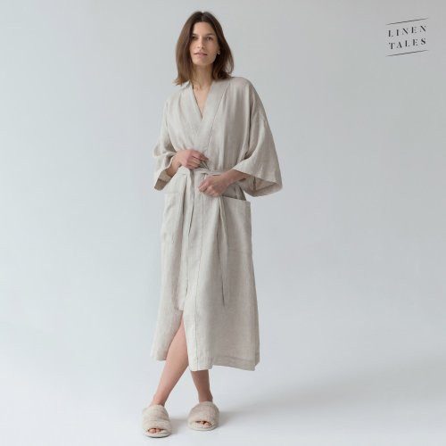 Linen Tales Melange Linen Summer Bathrobe Unisex Lininis chalatas trumpomis rankovėmis, S-M