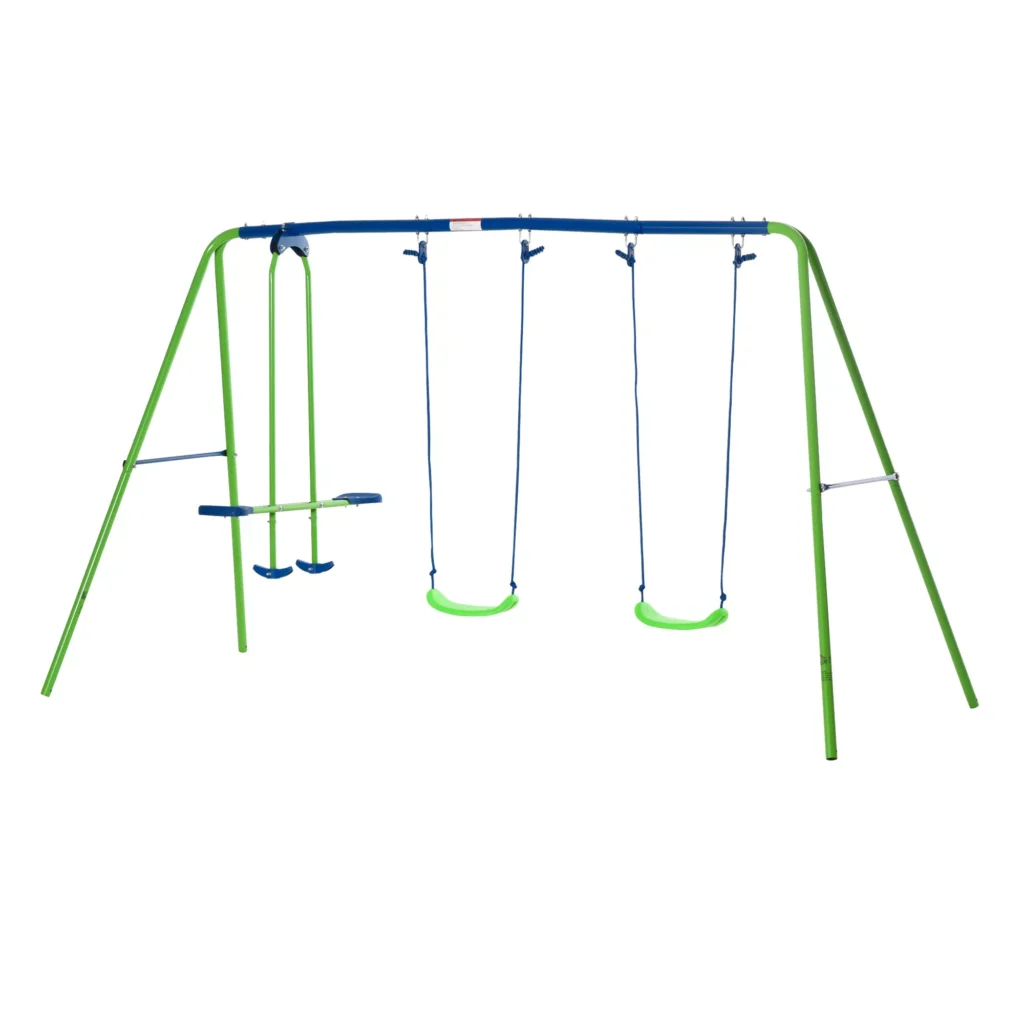 "Outsunny" sūpynės 3 sūpuoklių komplektai su 2 sūpynėmis ir veidas į veidą Matmenys 2,8L x 1,4W x 1,78H m Epoksidinis metalas Antikorozinė PE Žalia Mėlyna