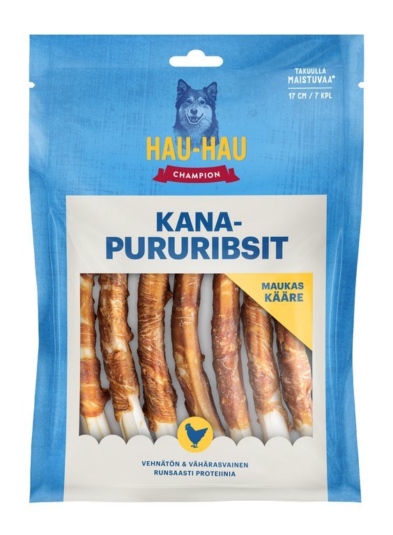 Hau-Hau Champion Įdarytas apdorotas odos suktinis su vištiena 17cm, 7vnt, 490g.