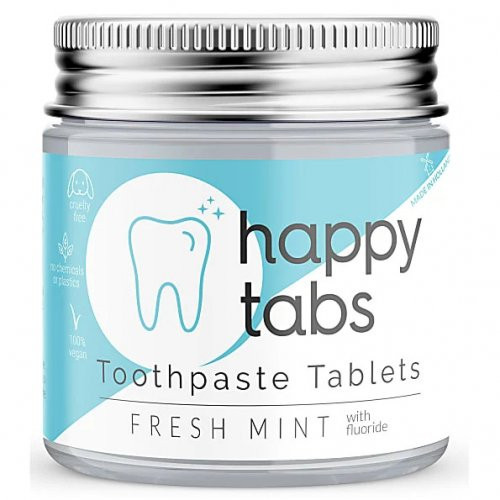 Happy Tabs Toothpaste Tablets Fresh Mint Fluoride Dantų pastos tabletės su fluoridu, 80vnt