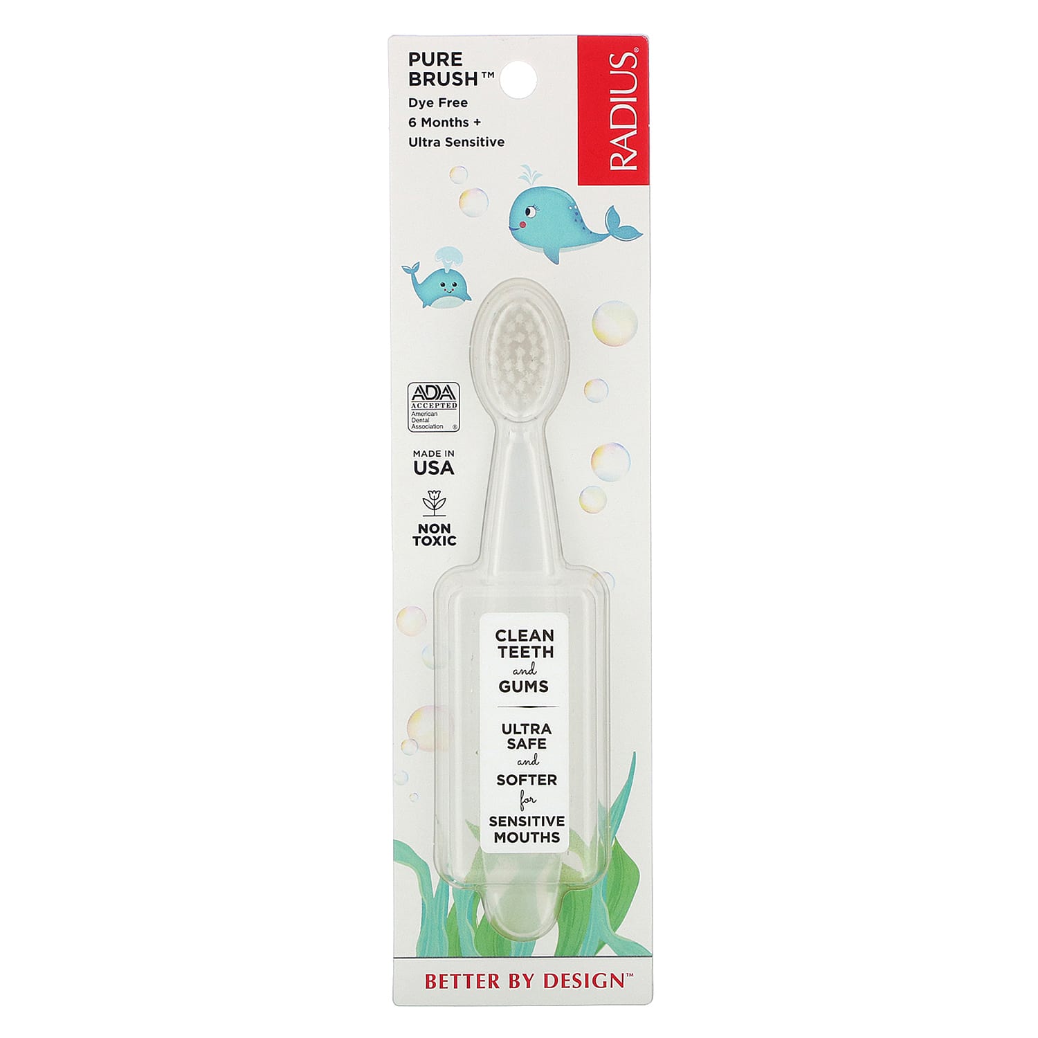 "Radius Pure Brush Ultra Soft" minkštas dantų šepetėlis kūdikiams (6 - 18 mėn.), 1 vnt.