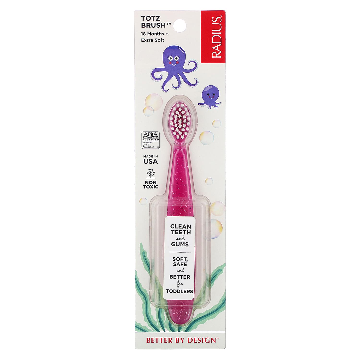 "Radius Totz Brush Extra Soft" ypač minkštas dantų šepetėlis vaikams (1,5 - 5 m.), 1 vnt.