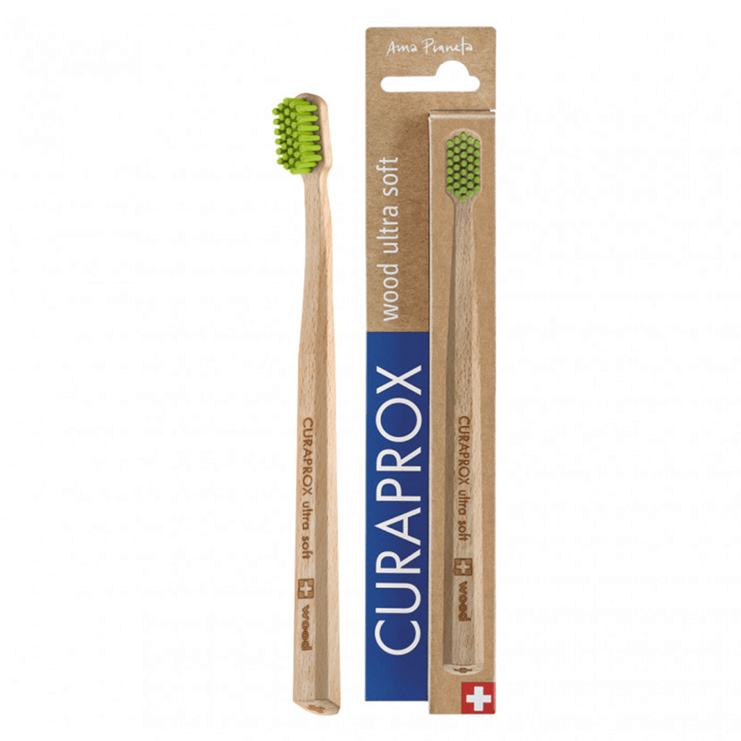 "Curaprox Wood Ultra Soft" ypač minkštas medinis dantų šepetėlis, 1 vnt.