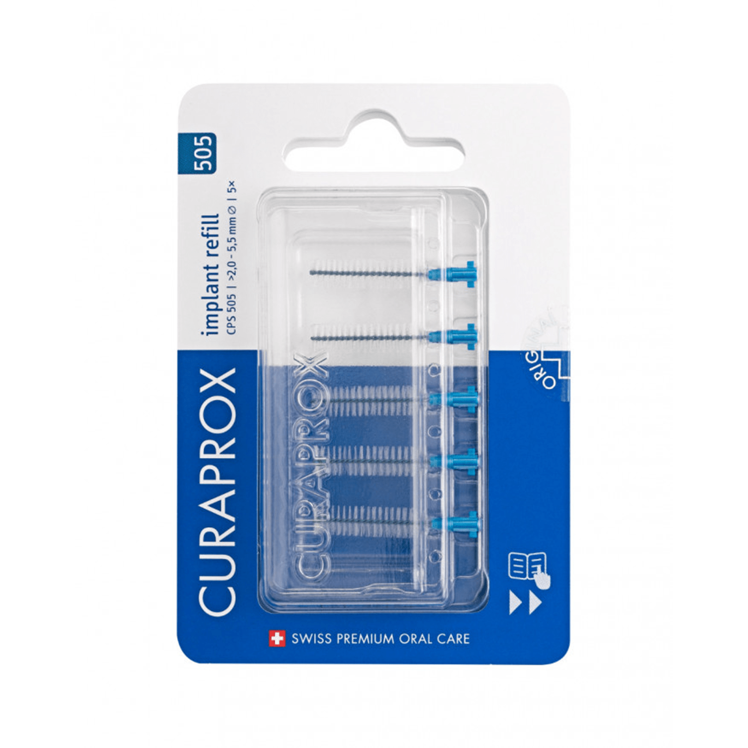 "Curaprox CPS Implant Refill" tapdančių šepetėlių papildymas, 5 vnt. (505 ir 508 dydžiai)