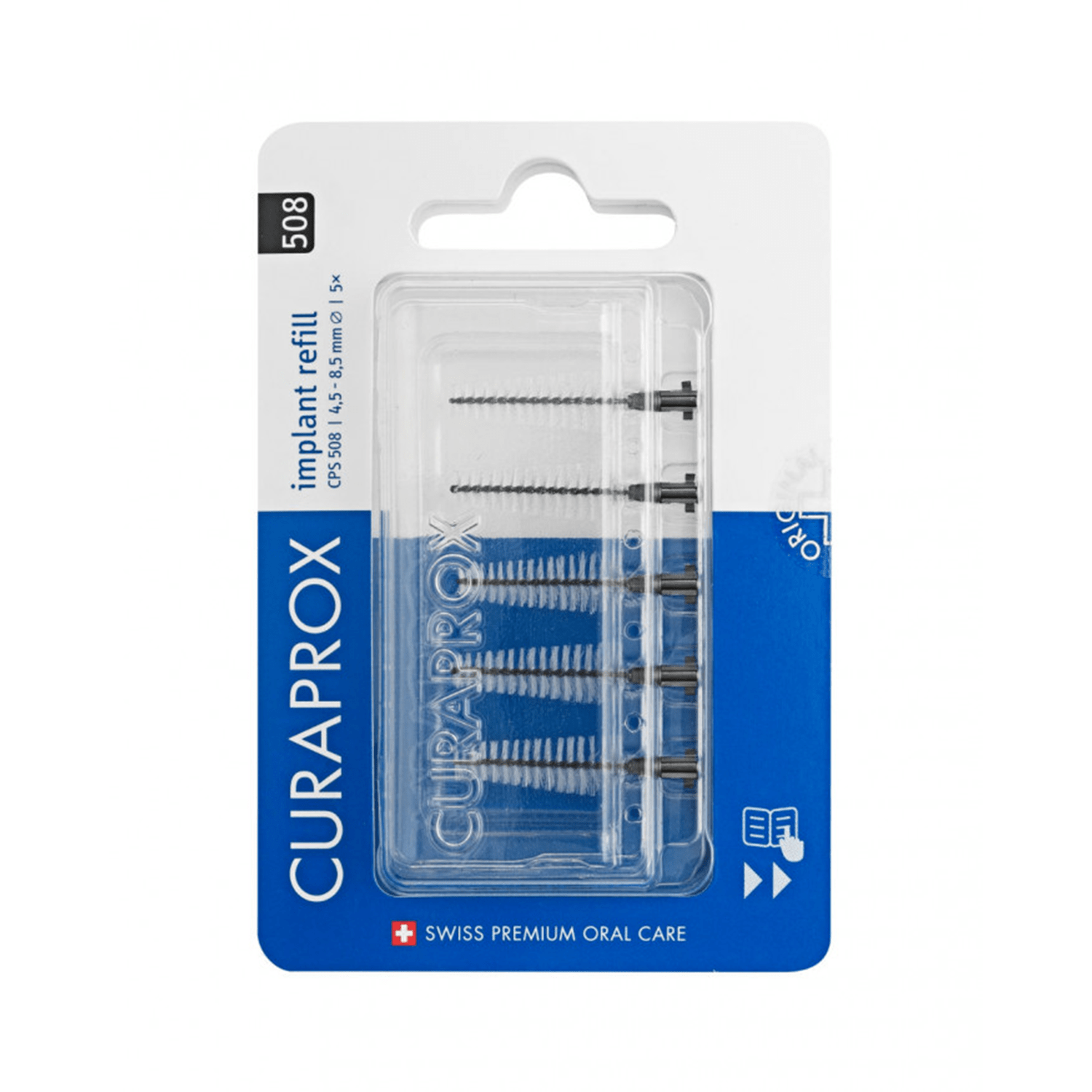 "Curaprox CPS Implant Refill" tapdančių šepetėlių papildymas, 5 vnt. (505 ir 508 dydžiai)