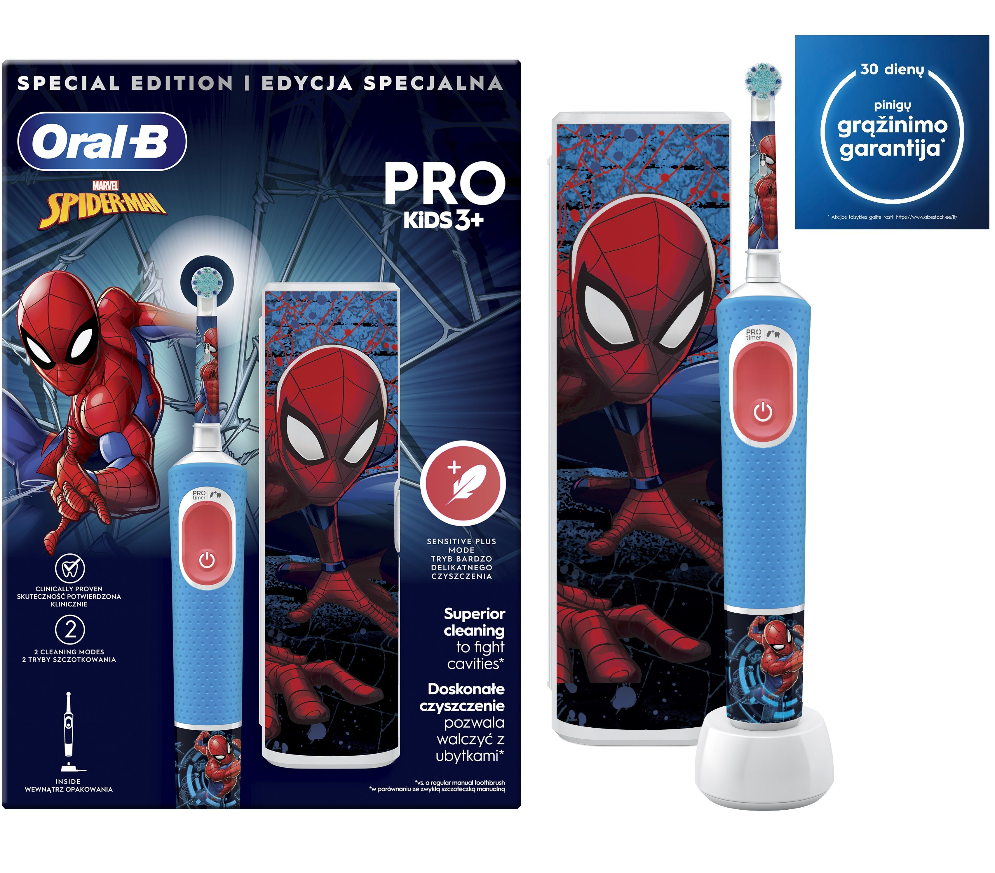 Dantų šepetėlis ORAL-B D103.413.2KX Vitality PRO Kids 3+ Spiderman +dėklas