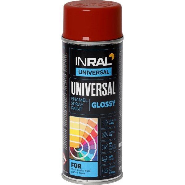 Dažai aerozoliniai INRAL UNIVERSAL RAL3000, Ugnies raudona, blizgi, 400 ml