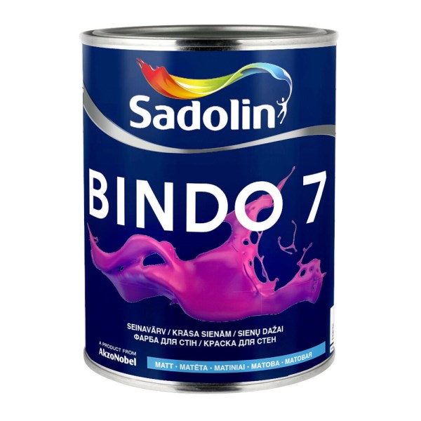 Vandeniniai vidaus dažai SADOLIN BINDO 7, 1 l, BW bazė, balti, matiniai