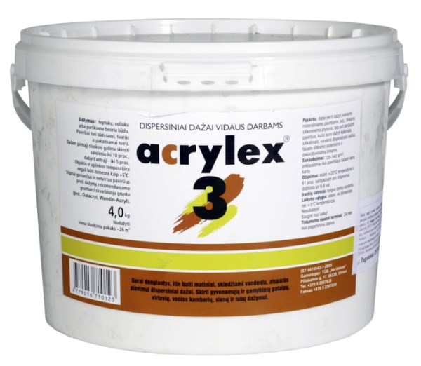 Dažai vidaus darbams matiniai Acrylex-3 1,5 kg