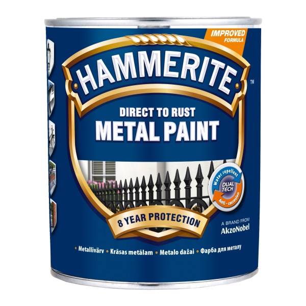 Antikoroziniai dažai HAMMERITE SMOOTH FINISH 0,75 l, sidabro sp., blizgūs