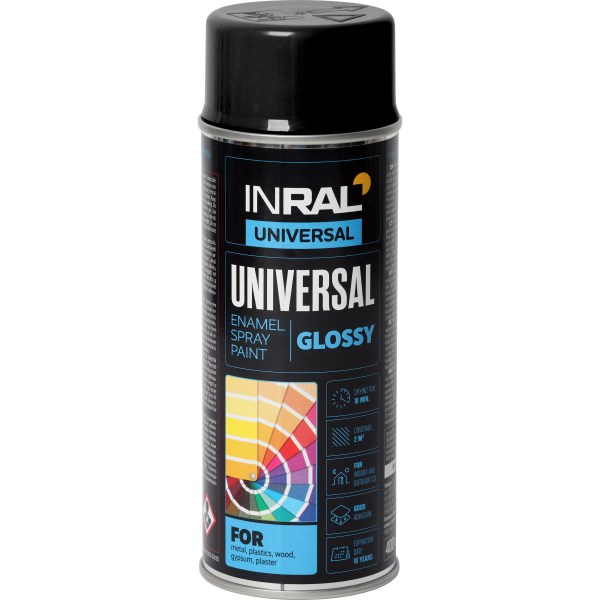 Dažai aerozoliniai universalūs INRAL RAL9017 400 ml