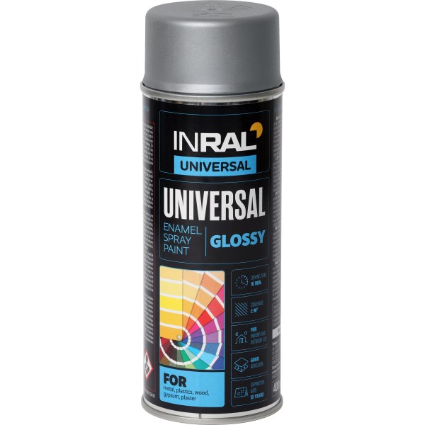 Dažai aerozoliniai universalūs  INRAL RAL9006 400 ml