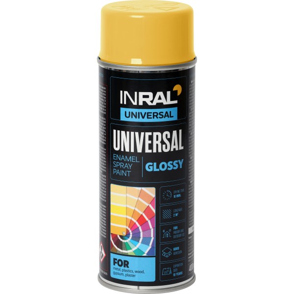 Dažai aerozoliniai INRAL UNIVERSAL RAL1003, Sigranlinė geltona, blizgi, 400 ml