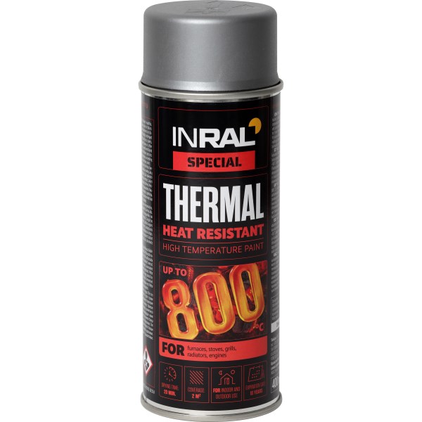 Dažai aerozoliniai universalūs INRAL THERMAL RAL9006 400 ml